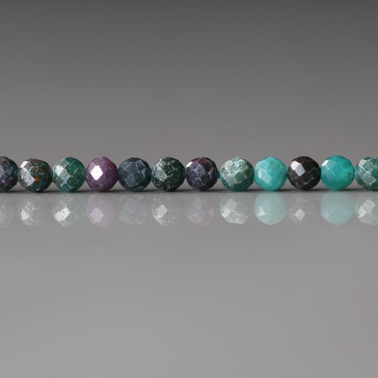 3mm Ruby in Verdite Beads – Faceted Round Florescent Micro Gemstone 15" Strand