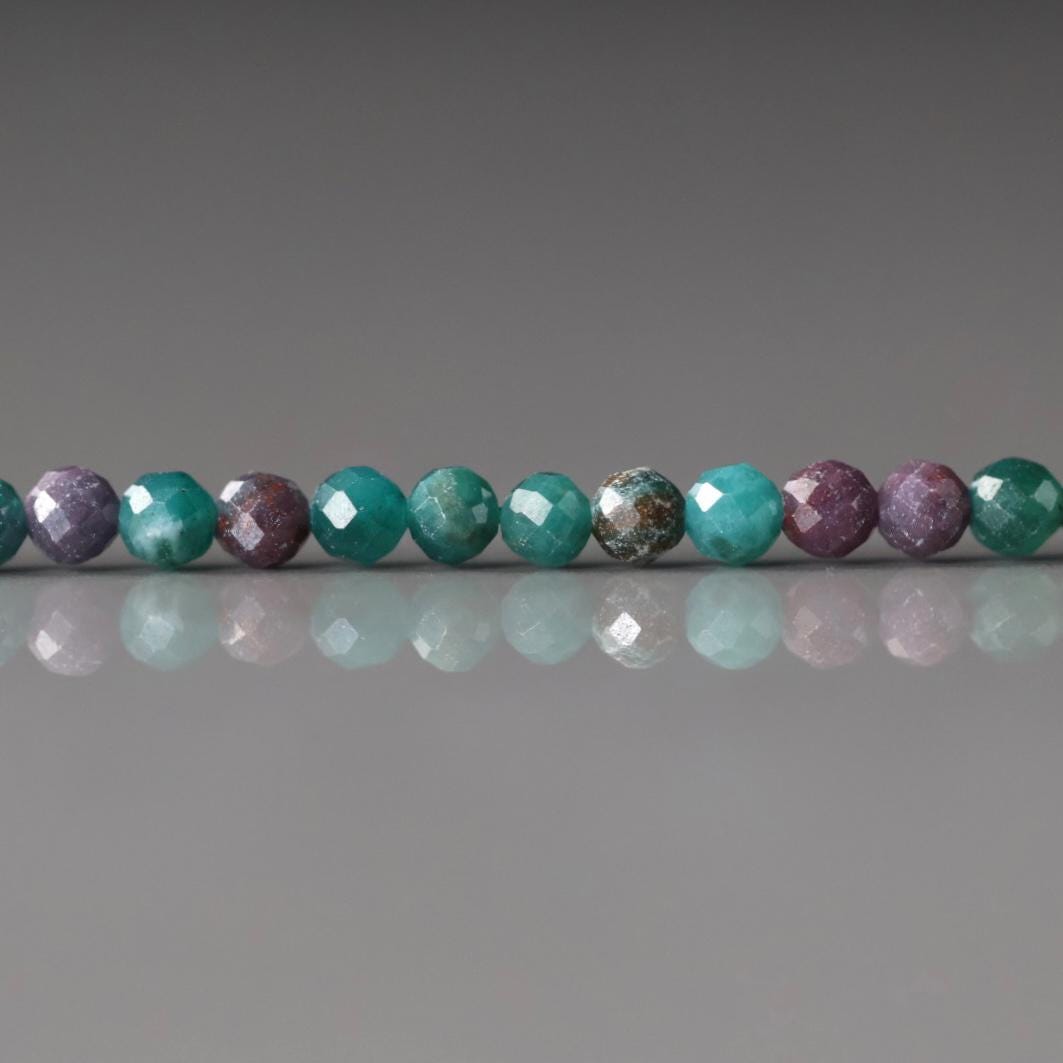3mm Ruby in Verdite Beads – Faceted Round Florescent Micro Gemstone 15" Strand
