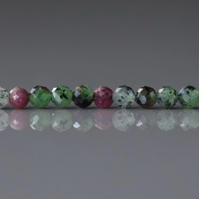 3mm Natural Ruby Zoisite Micro Faceted Beads Genuine Small Green Beads 15" Gemstone Beads for Jewelry Making Beading Gift for Crafter