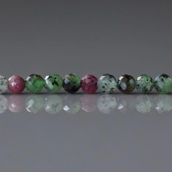 3mm Natural Ruby Zoisite Micro Faceted Beads Genuine Small Green Beads 15" Gemstone Beads for Jewelry Making Beading Gift for Crafter