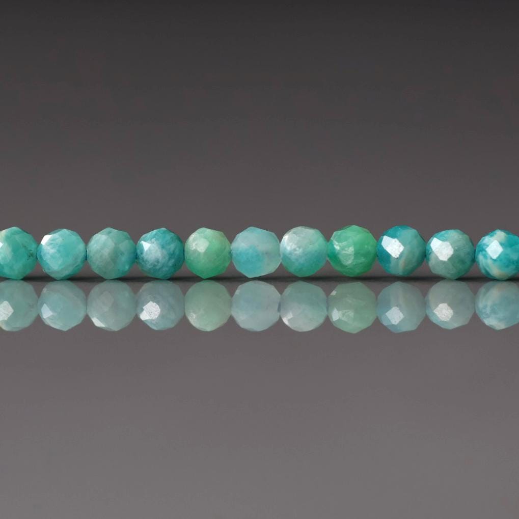 3mm Russian Amazonite Beads – Faceted Round Micro Gemstone 7" Strand