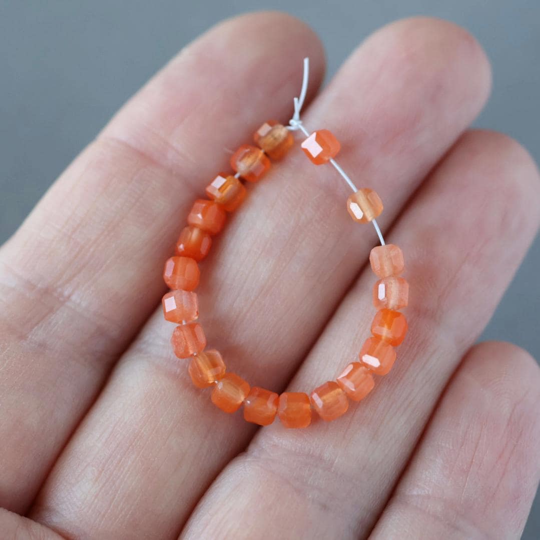 3mm Salmon Agate Cube Beads – Faceted Cube Micro Gemstone - 20 pcs