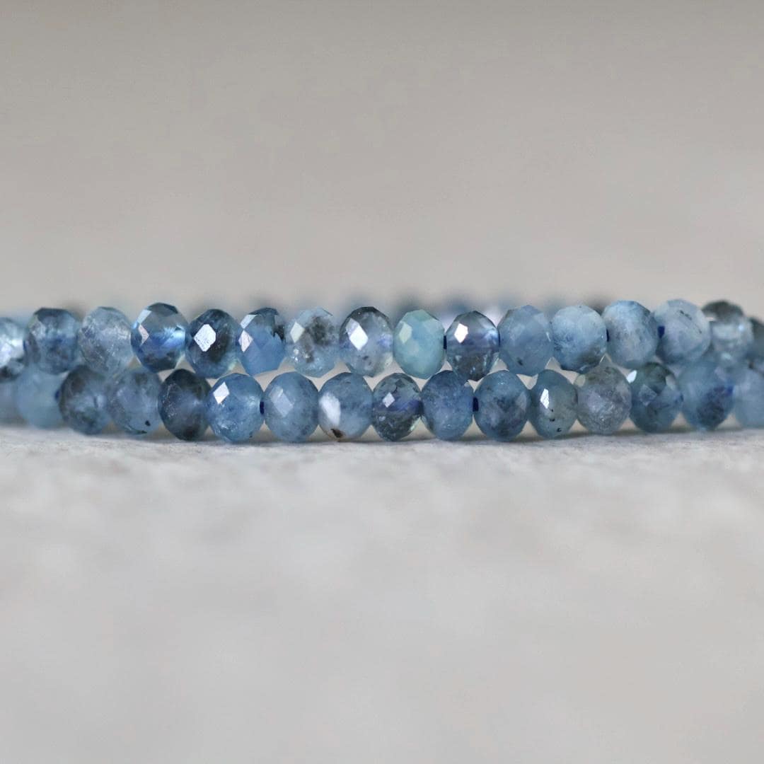 3mm Santa Maria Aquamarine Rondelle Beads Faceted with Black Tourmaline Natural Gemstone for DIY Jewelry Making Gift March Birthstone