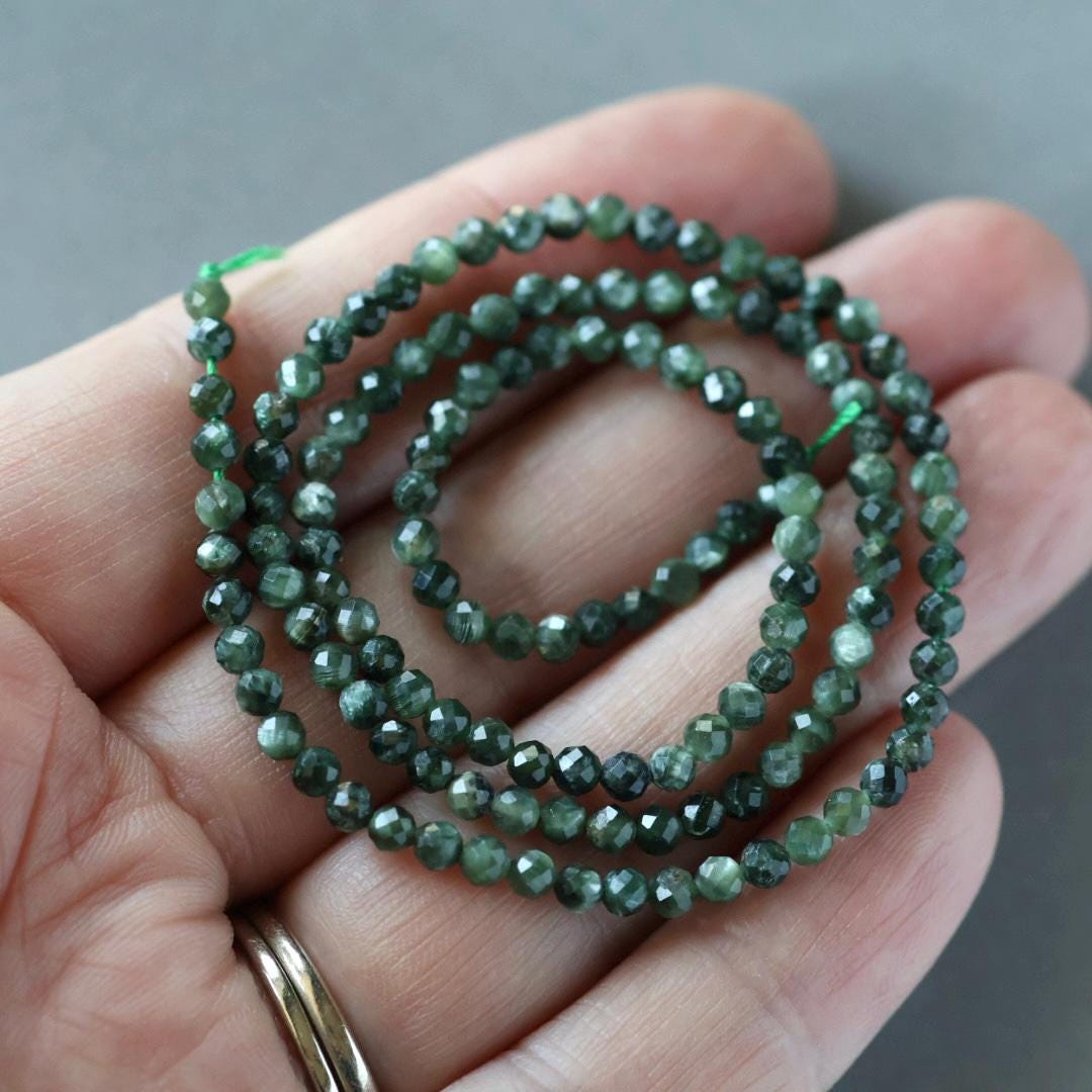 3mm Seraphinite Beads – Faceted Round Micro Gemstone 15" Strand