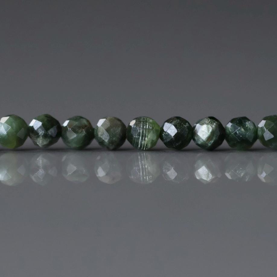 3mm Seraphinite Beads – Faceted Round Micro Gemstone 15" Strand