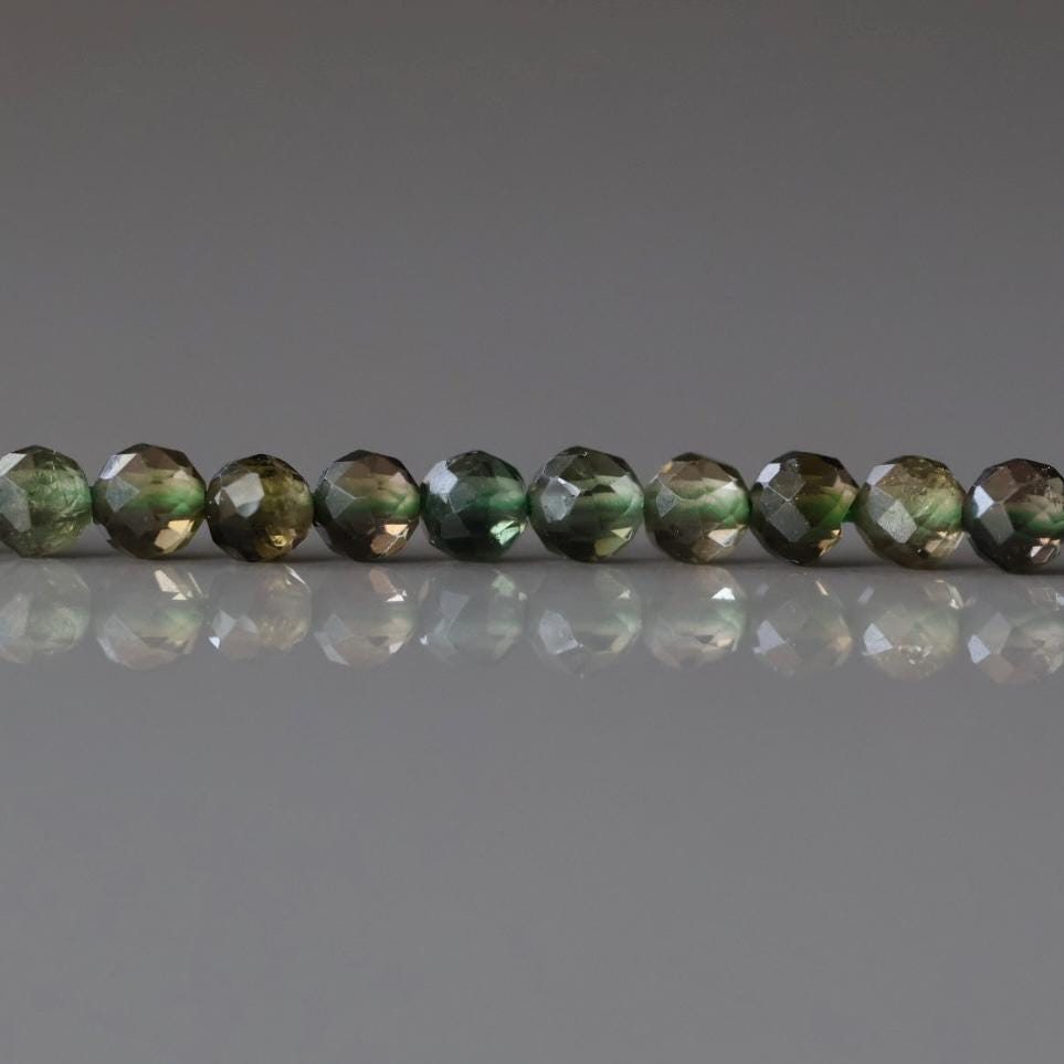 3mm Smoky Green Tourmaline Beads – Faceted Round Micro Gemstone 15" Strand