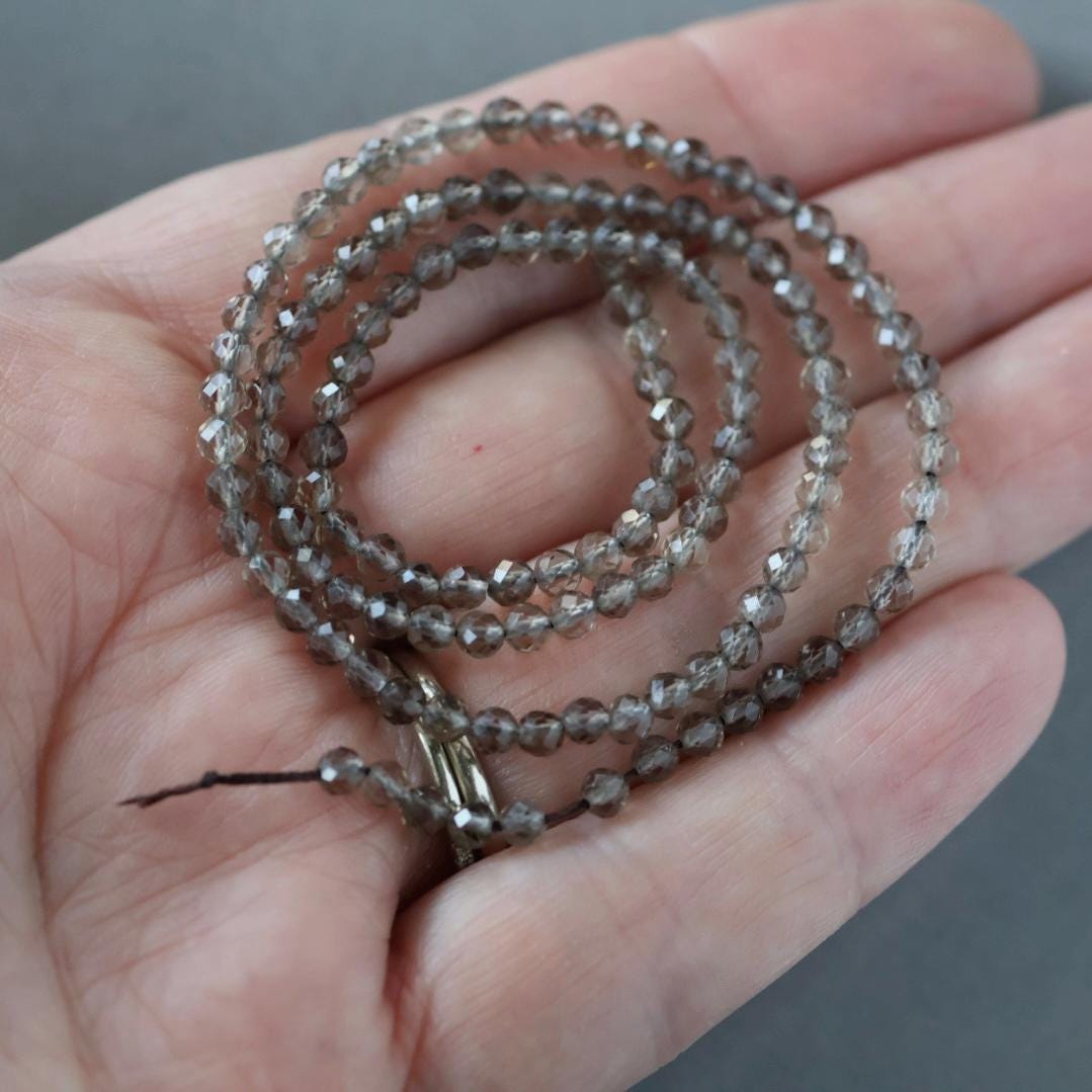 3mm Smoky Quartz Beads - Faceted Round Micro Gemstone 15" Strand