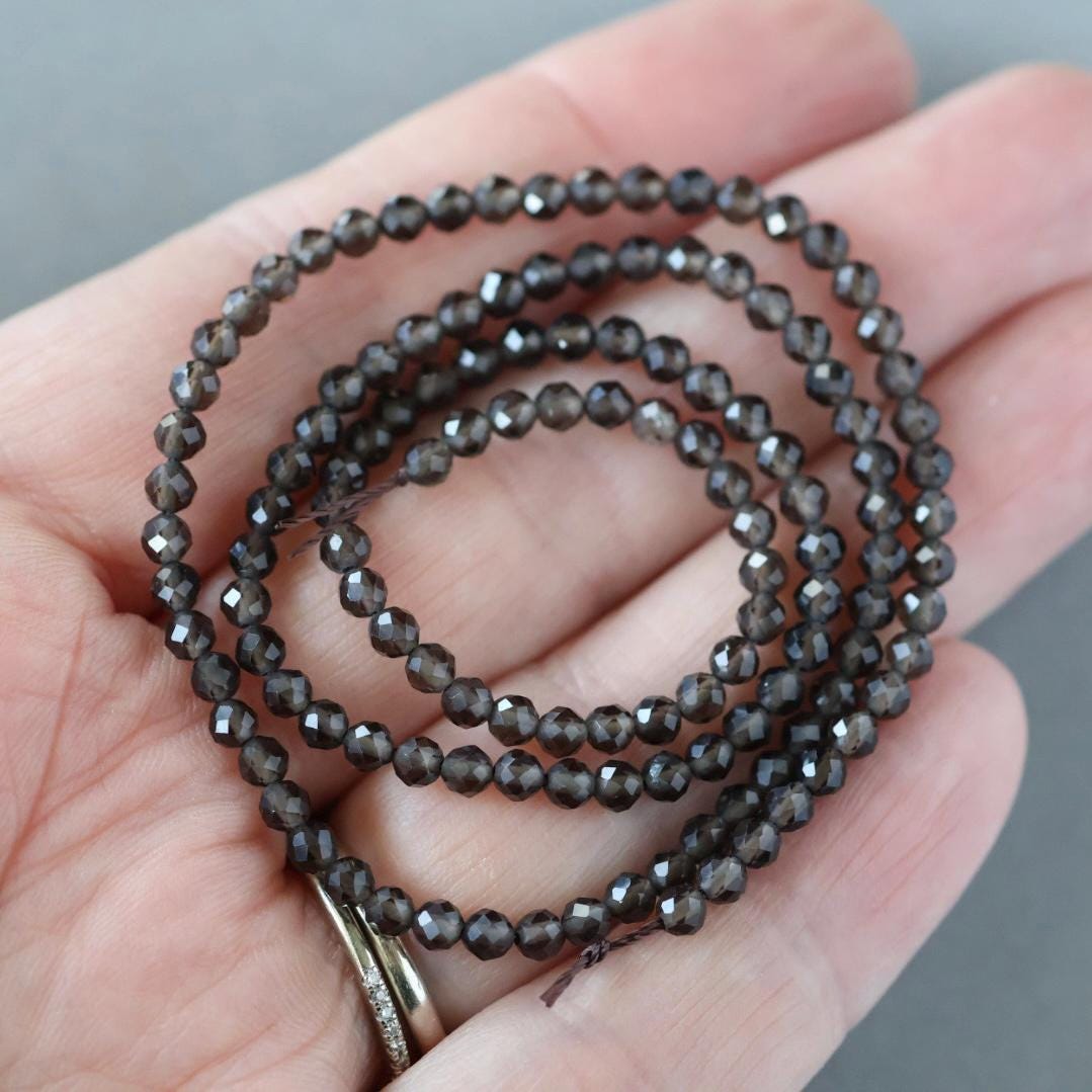 3mm Smoky Quartz Beads - Faceted Round Micro Gemstone 15" Strand