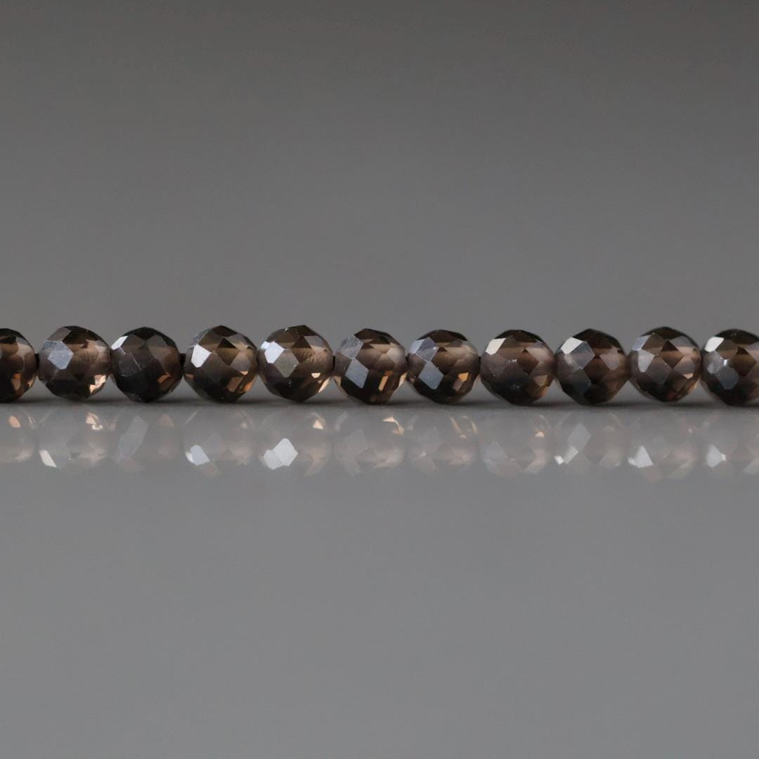3mm Smoky Quartz Beads - Faceted Round Micro Gemstone 15" Strand