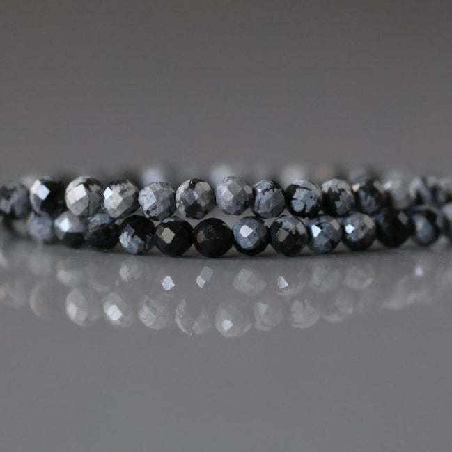 3mm Snowflake Obsidian Beads - Faceted Round Micro Gemstone 15" Strand