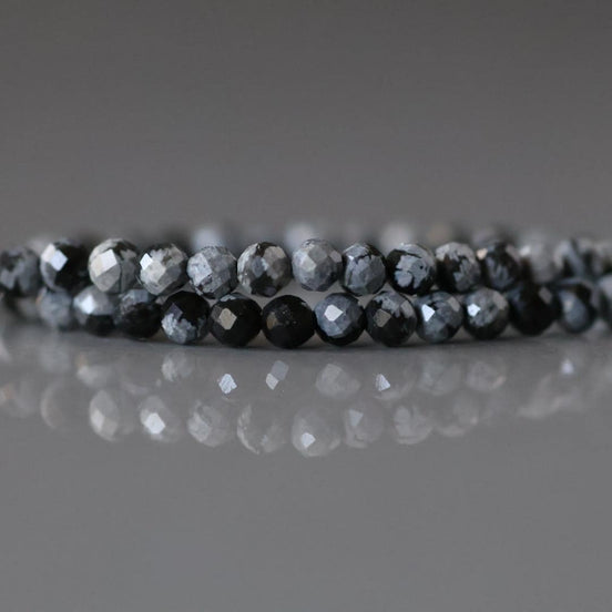 3mm Snowflake Obsidian Beads - Faceted Round Micro Gemstone 15" Strand