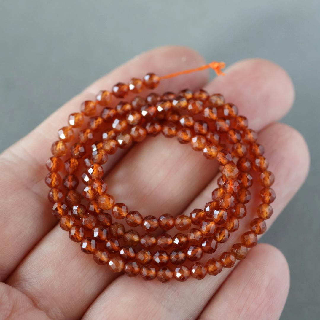 3mm Spessartine Garnet Beads – Faceted Round Micro Gemstone 15" Strand