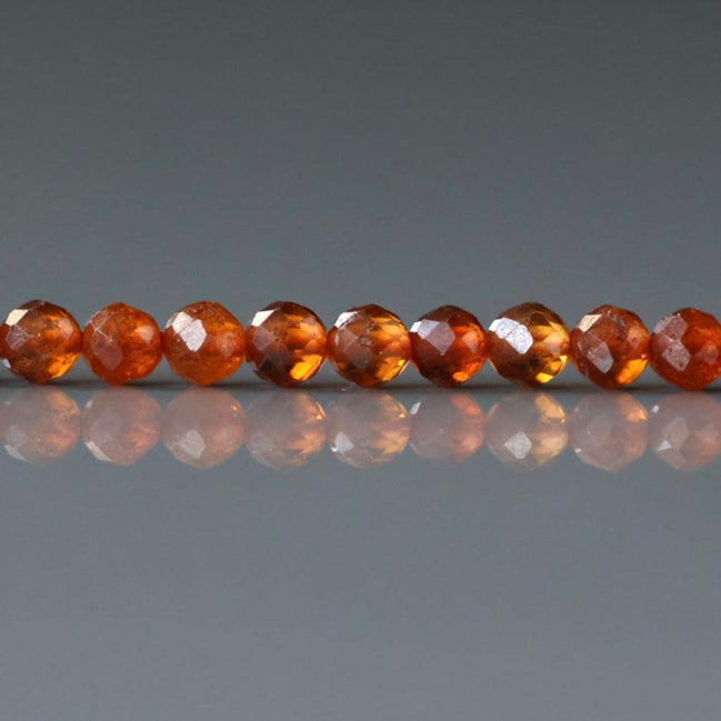 3mm Spessartine Garnet Beads – Faceted Round Micro Gemstone 15" Strand
