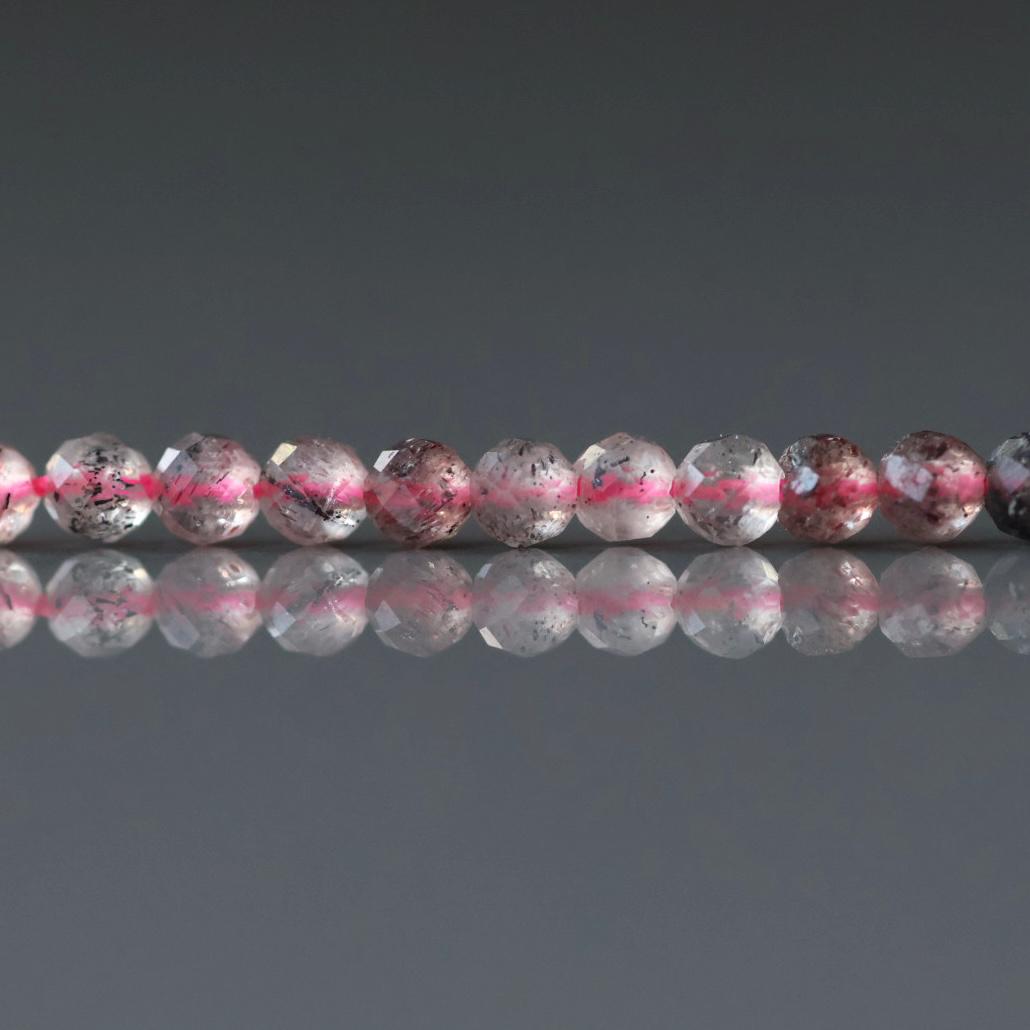 3mm Strawberry Quartz Beads – Faceted Round Micro Gemstone 15" Strand