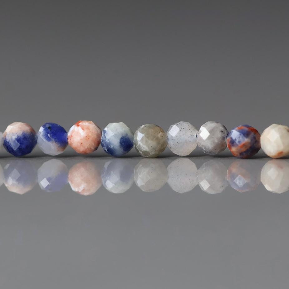 3mm Sunset Sodalite Beads ‚Äì Faceted Round Micro Gemstone 15" Strand