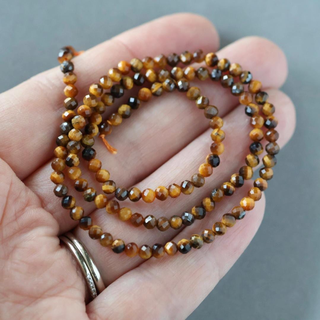 3mm Tiger's Eye Beads - Faceted Round Micro Gemstone 15" Strand