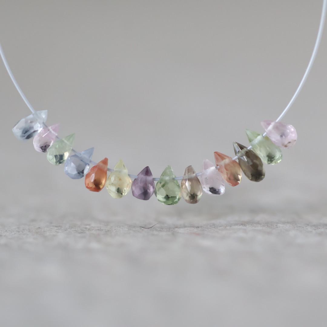 3mm Tiny AAA Burma Multi Sapphire Briolette Beads Faceted Drops Teardrops Colorful Sapphire Genuine Gemstone DIY Jewelry Making Earrings