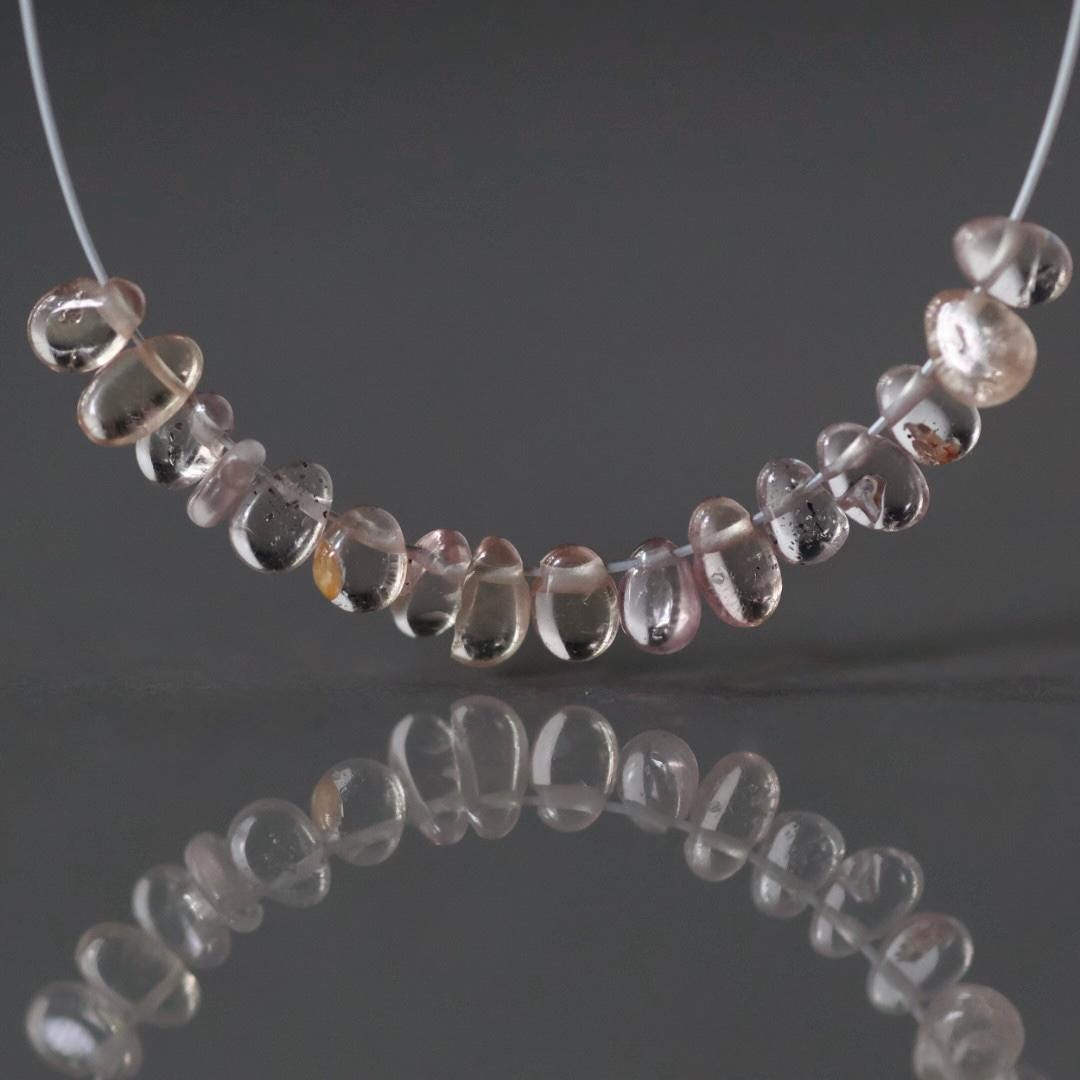 3mm Tiny Malaya Pink Briolette Beads – Micro Smooth Teardrop Natural Gemstone