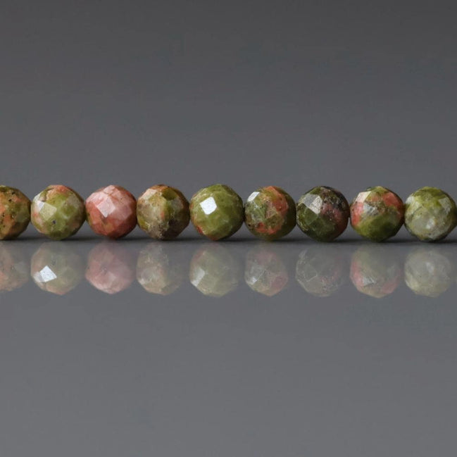 3mm Unakite Faceted Beads 15" Green Orange Genuine Gemstone Beads for Jewelry Making Beading Craft Gift DIY Jewelry
