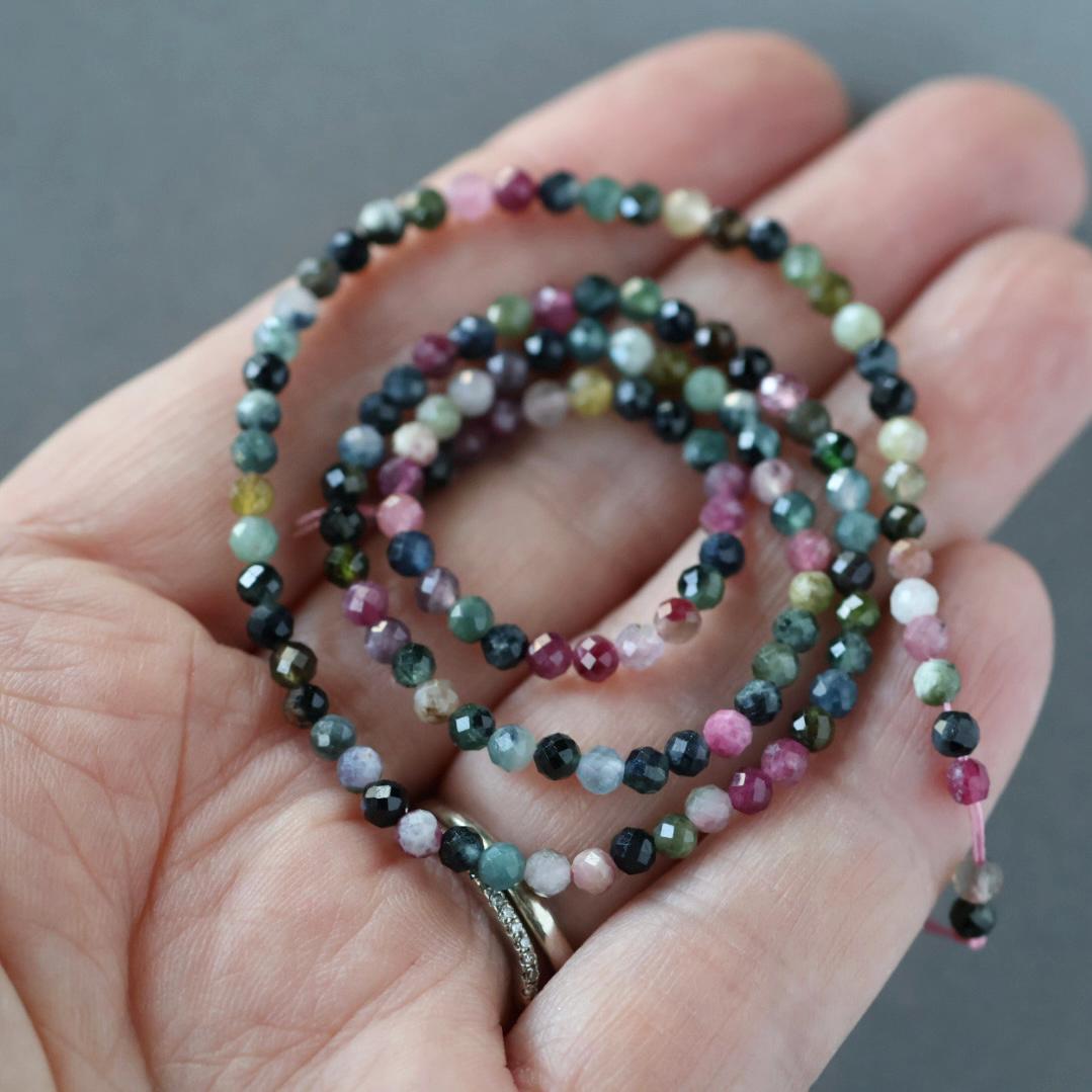 3mm Watermelon Tourmaline Beads - Faceted Round Micro Gemstone 15" Strand