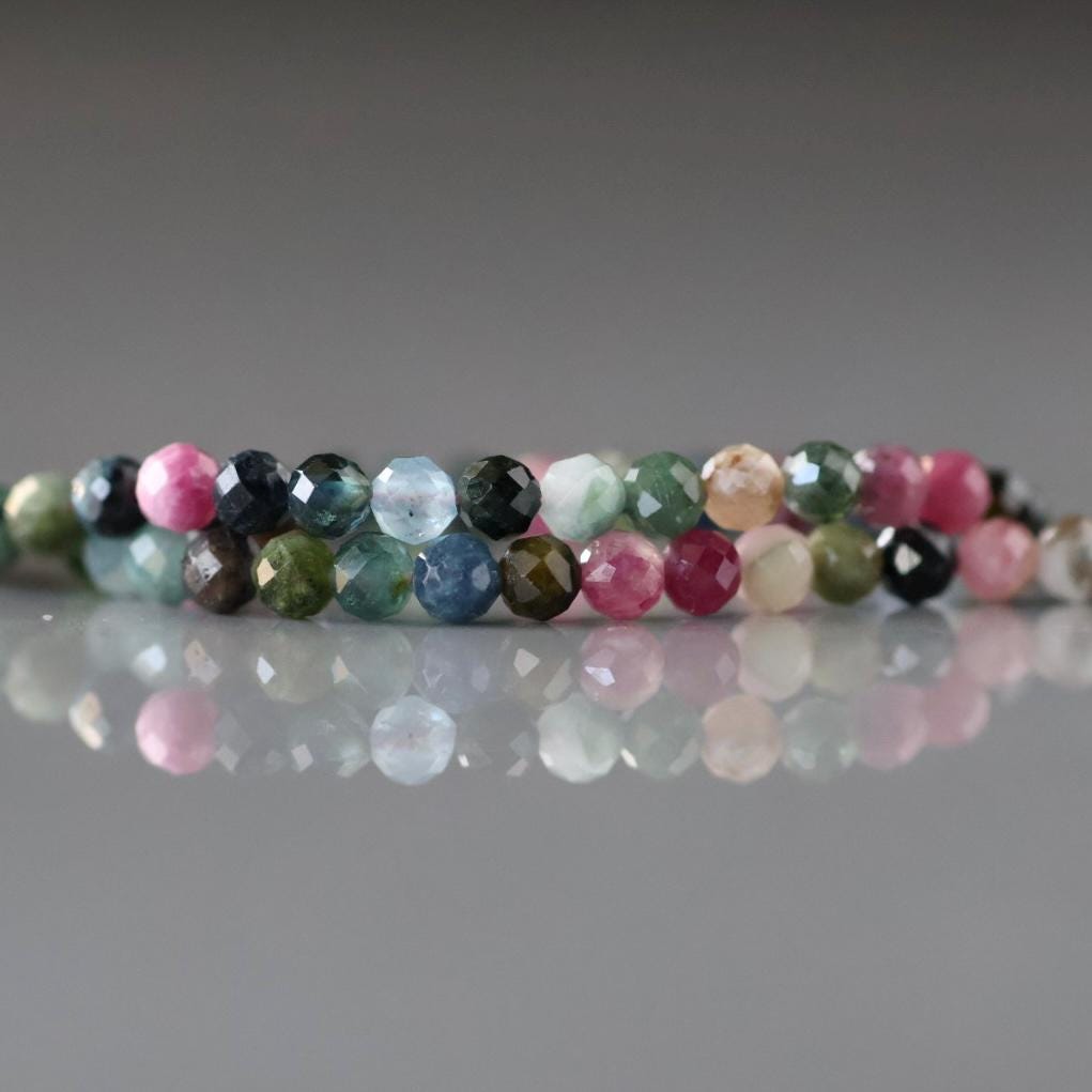 3mm Watermelon Tourmaline Beads - Faceted Round Micro Gemstone 15" Strand