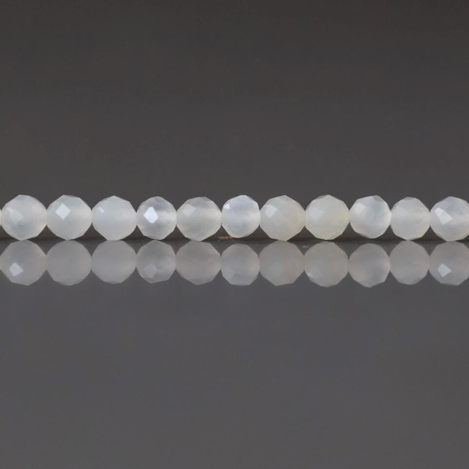 3mm Natural White Agate Micro Faceted Beads 12.5" White Genuine Gemstone Beads for Jewelry Making Beading Craft Gift Small Beads Tiny