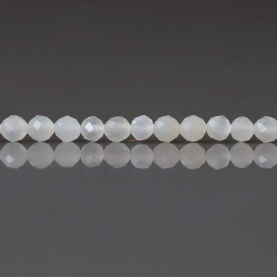 3mm Natural White Agate Micro Faceted Beads 12.5" White Genuine Gemstone Beads for Jewelry Making Beading Craft Gift Small Beads Tiny