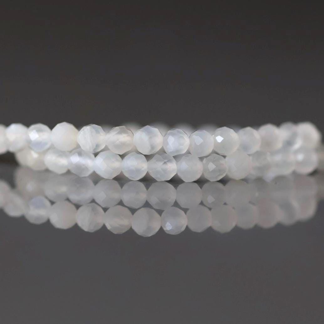 3mm White Agate Beads - Faceted Round Micro Gemstone 12.5" Strand
