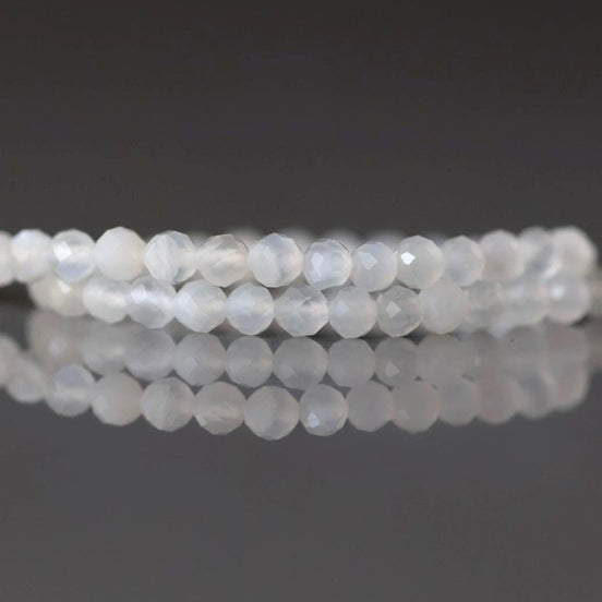 3mm White Agate Beads - Faceted Round Micro Gemstone 12.5" Strand