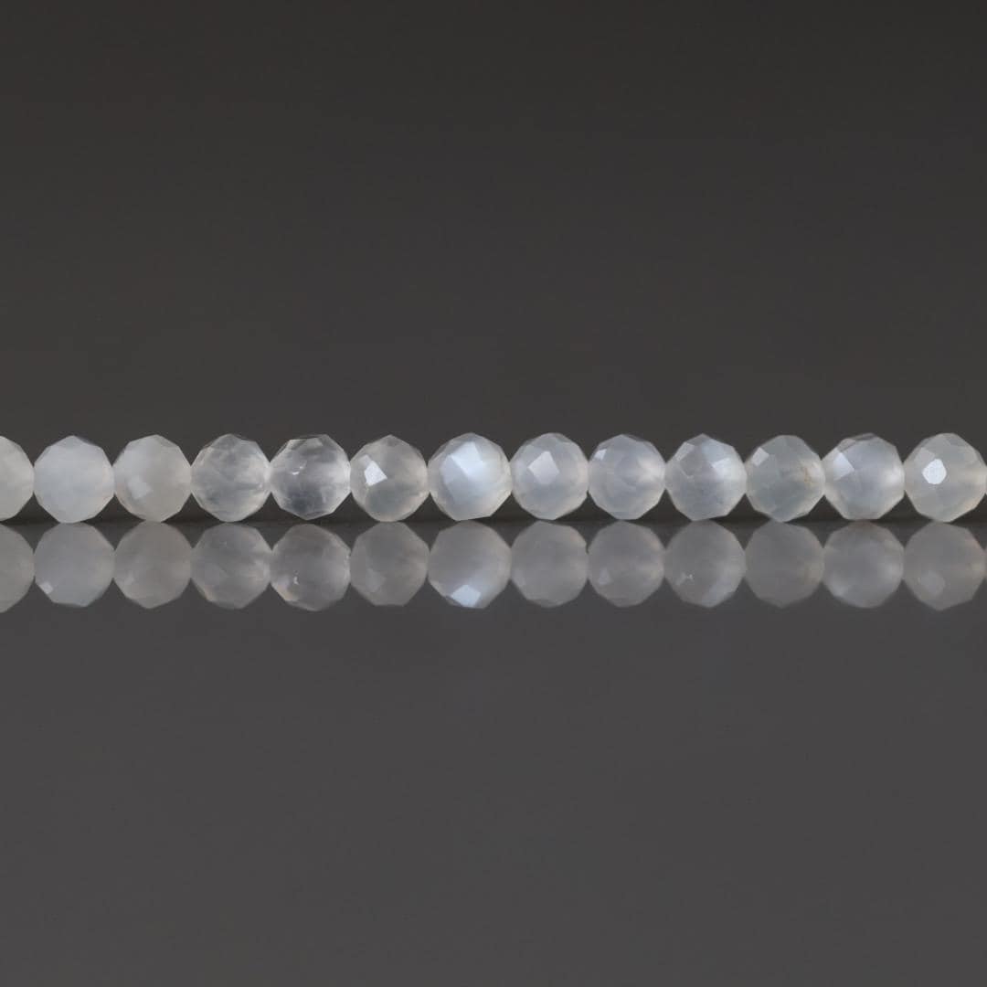 3mm White Moonstone Beads - Faceted Round Micro Gemstone 15" Strand