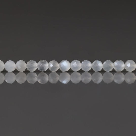 3mm White Moonstone Beads - Faceted Round Micro Gemstone 15" Strand