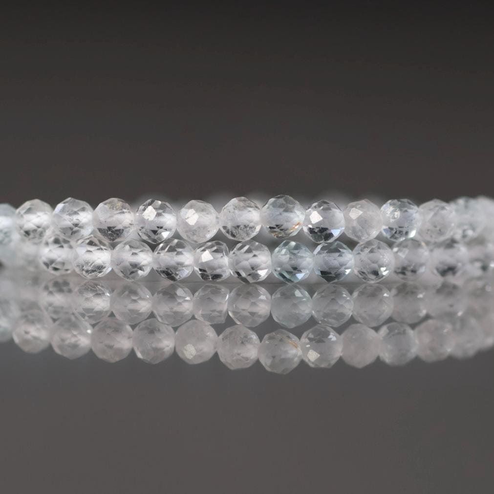 3mm White Topaz Beads - Faceted Round Micro Gemstone 15" Strand