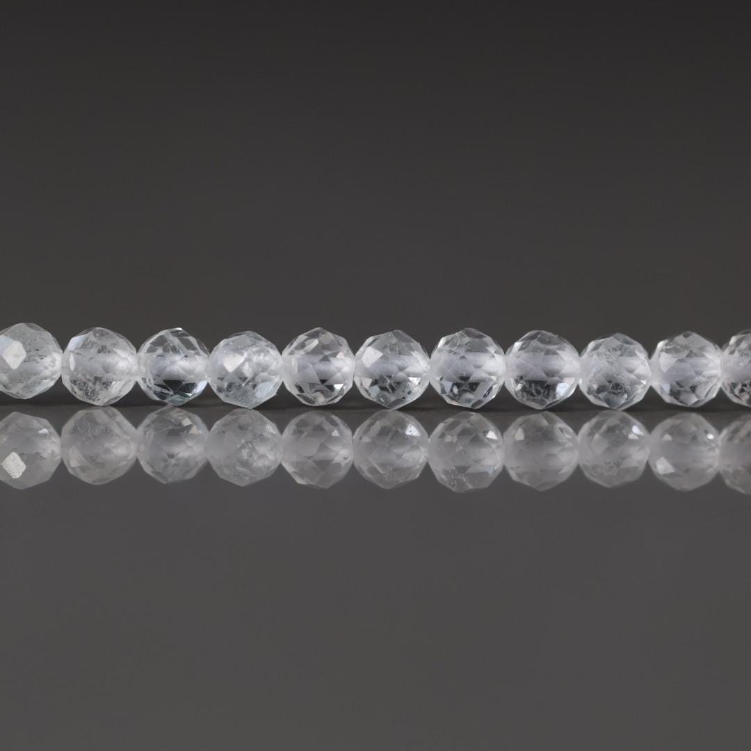 3mm White Topaz Beads - Faceted Round Micro Gemstone 15" Strand