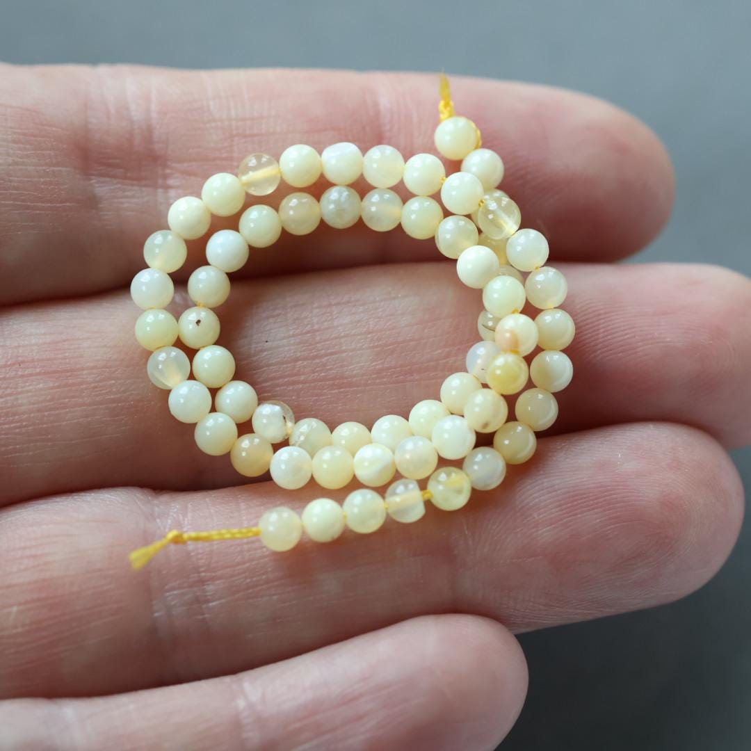 3mm Yellow Opal Beads – Smooth Round Micro Gemstone 7" Strand