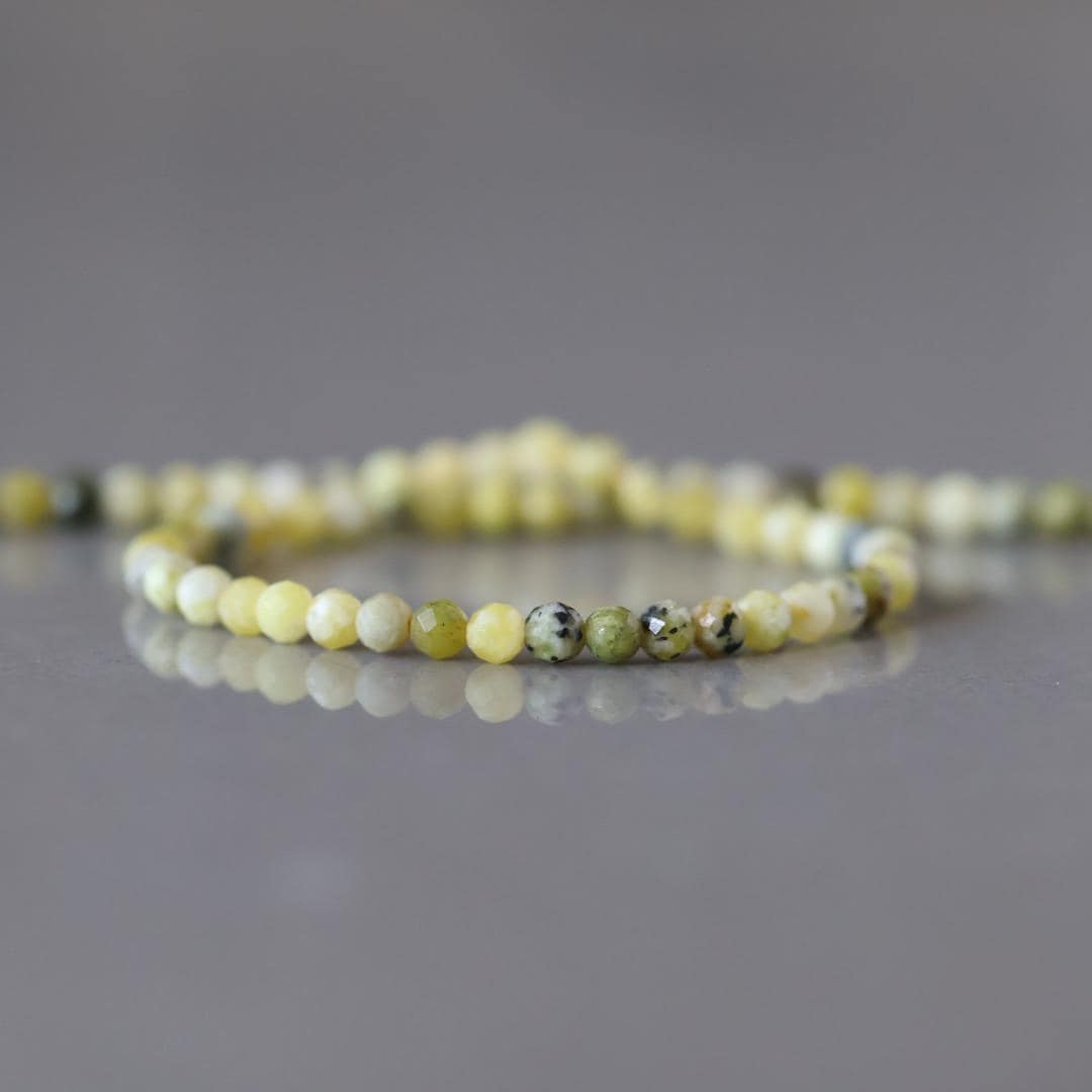 3mm Yellow Serpentine (Lizardite) Beads ‚Äì Faceted Round Micro Gemstone 15" Strand