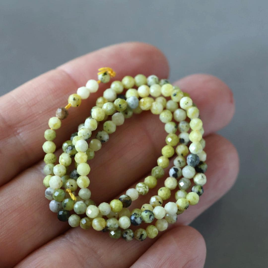 3mm Yellow Serpentine (Lizardite) Beads ‚Äì Faceted Round Micro Gemstone 15" Strand