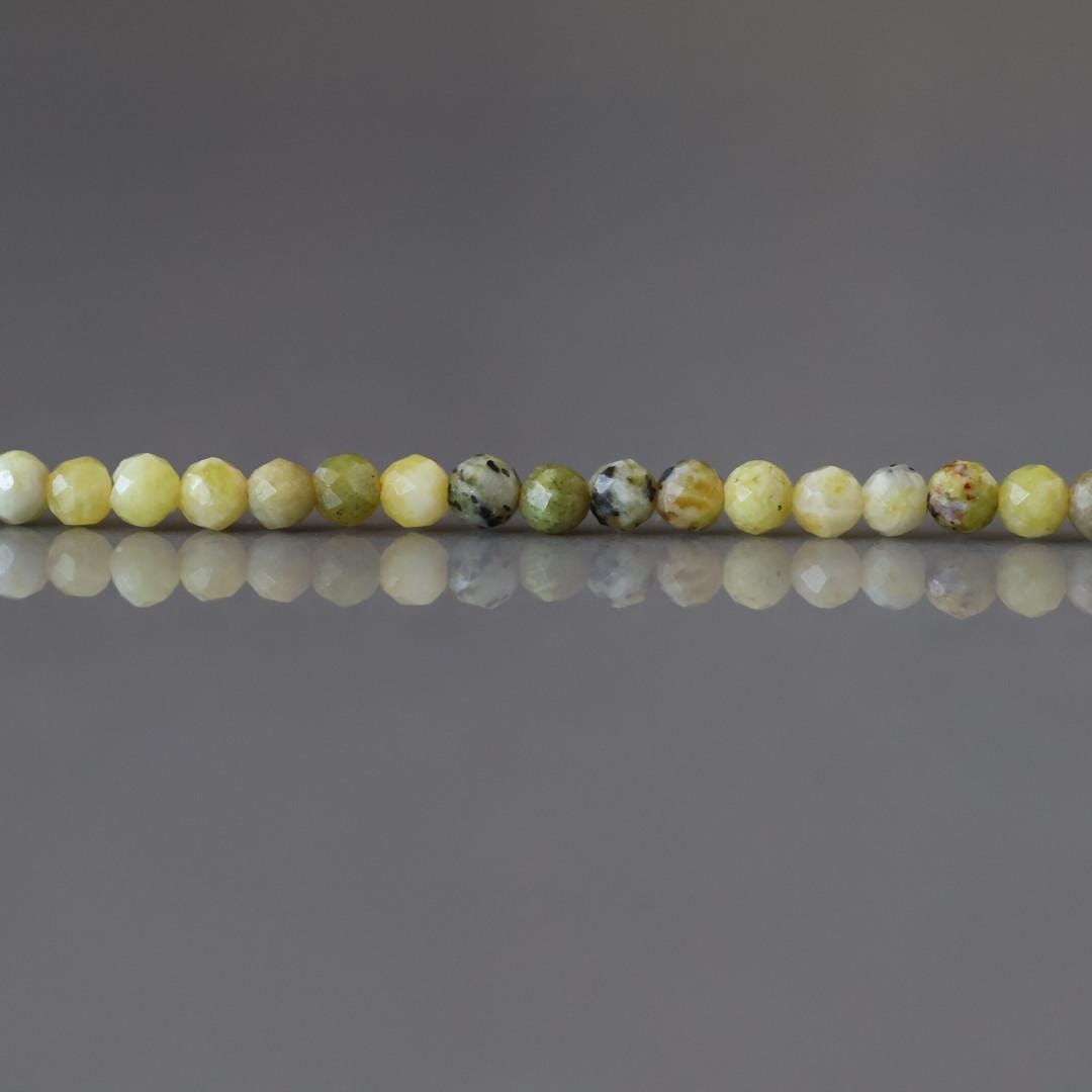 3mm Yellow Serpentine (Lizardite) Beads ‚Äì Faceted Round Micro Gemstone 15" Strand
