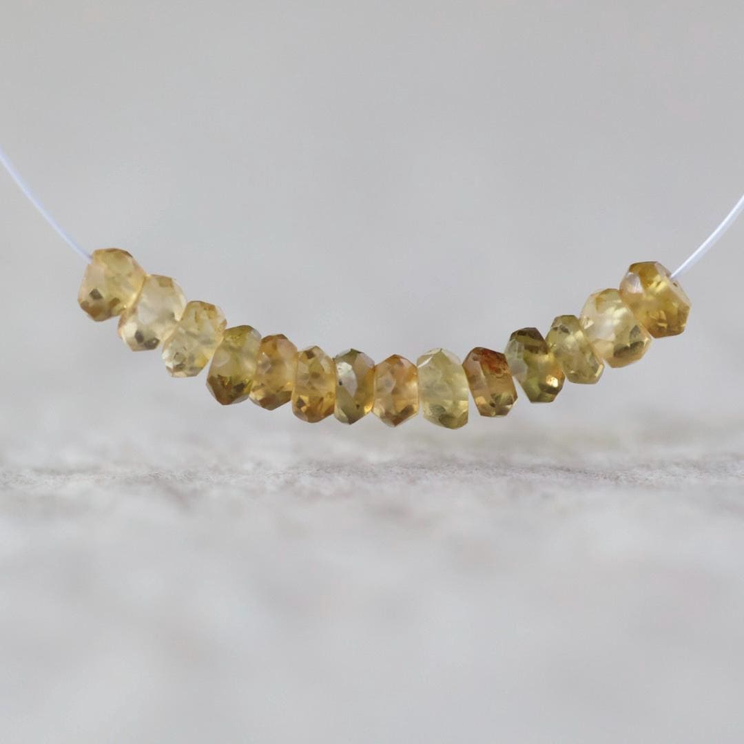 3mm Yellow Tourmaline Beads - Faceted Rondelle Micro Gemstone 16 Pcs