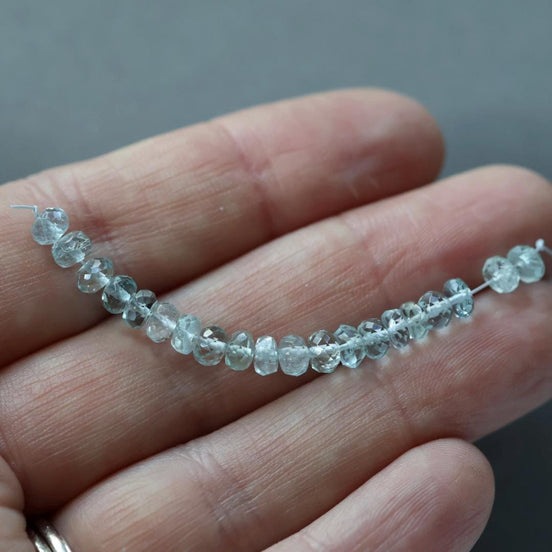 4mm-4.5mm Ice Blue AAA Aquamarine Beads Hand Faceted Rondelle 20 Pcs Natural Gemstone Beads Jewelry Making DIY March Birthstone