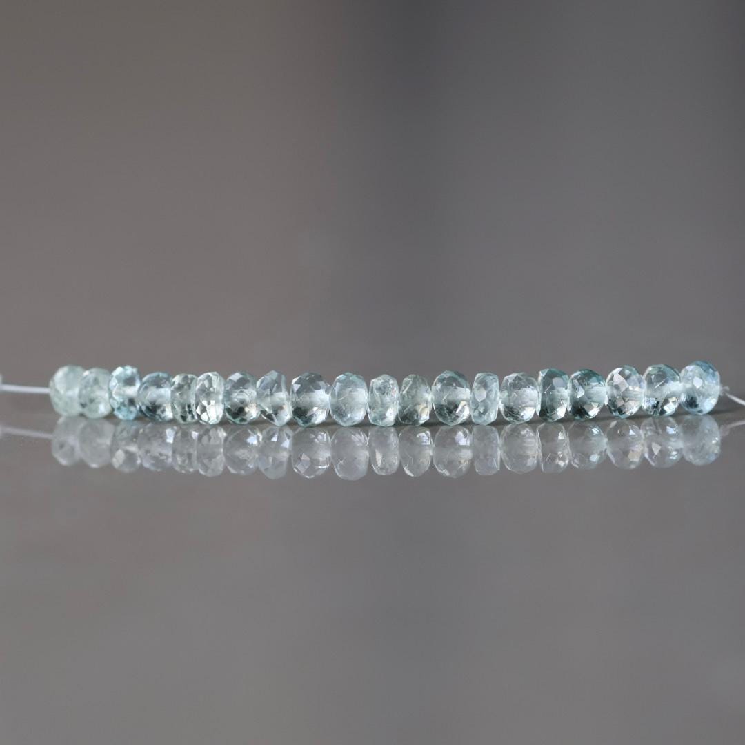 4mm-4.5mm Ice Blue AAA Aquamarine Beads Hand Faceted Rondelle 20 Pcs Natural Gemstone Beads Jewelry Making DIY March Birthstone