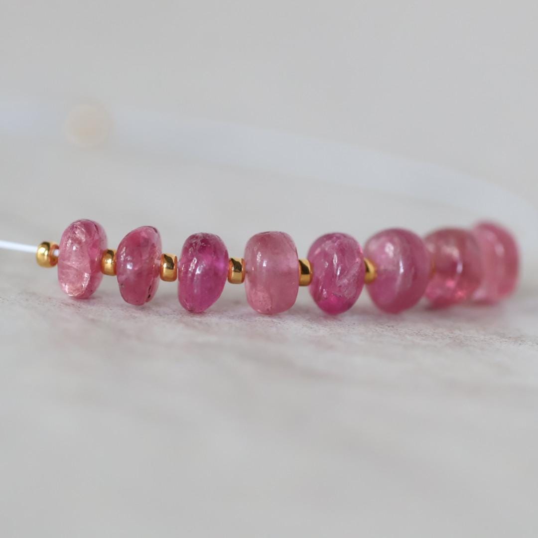 4.5mm 5mm AAA Pink Tourmaline Rondelle Beads Smooth 8 PCs Natural Gemstone Beads for DIY Jewelry Making