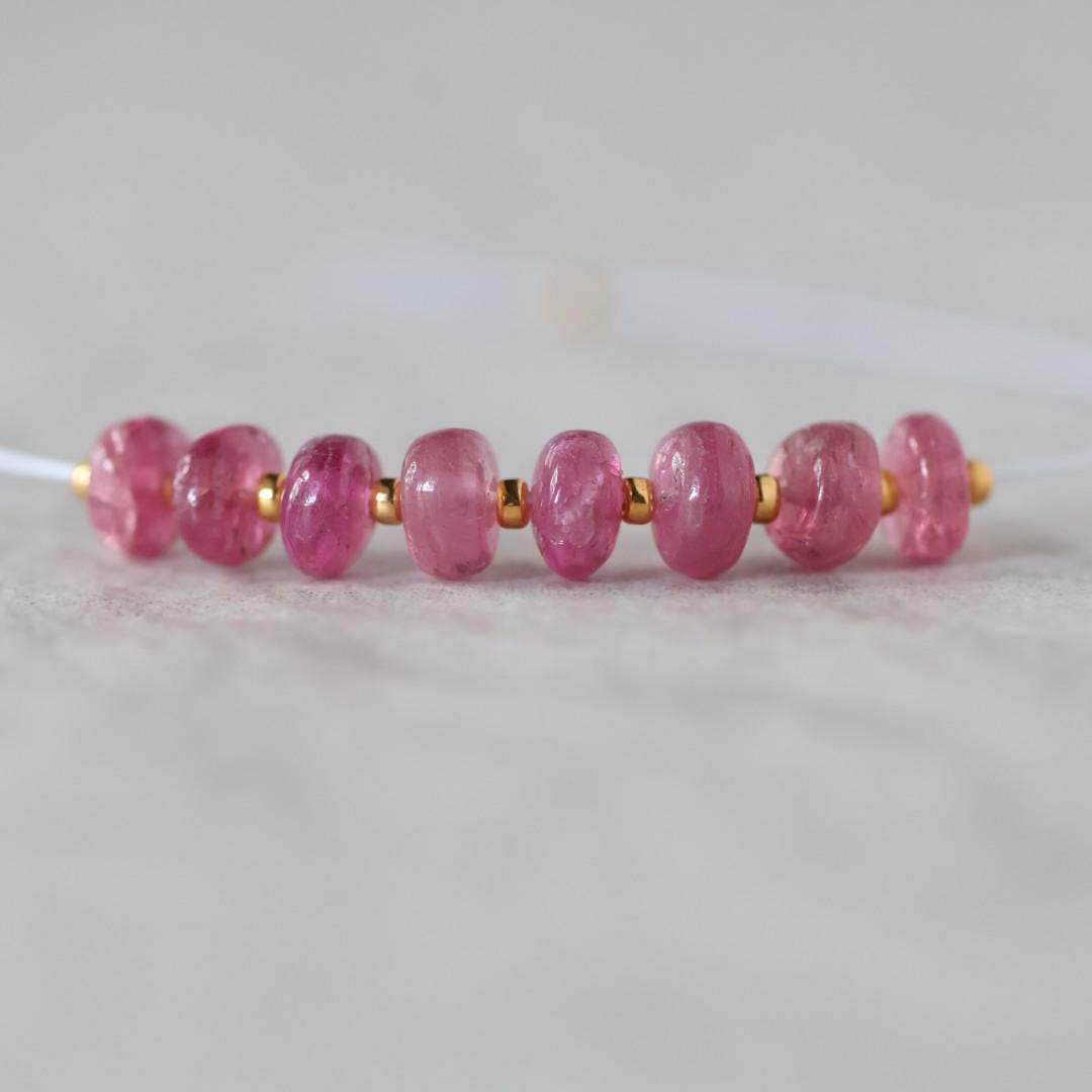 4.5mm 5mm AAA Pink Tourmaline Rondelle Beads Smooth 8 PCs Natural Gemstone Beads for DIY Jewelry Making