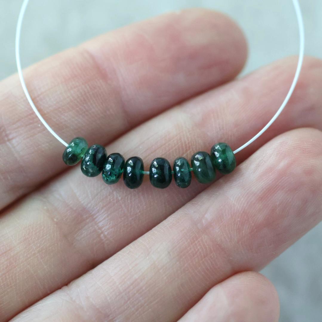 5mm Brazilian Emerald Beads - Smooth Rondelle Natural Gemstone 6 Pcs