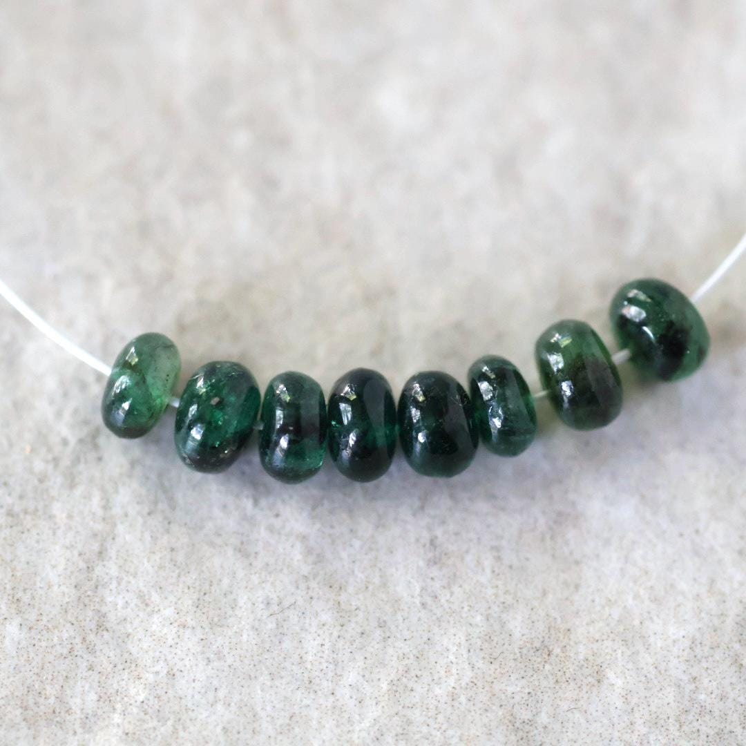 5mm Brazilian Emerald Beads - Smooth Rondelle Natural Gemstone 6 Pcs