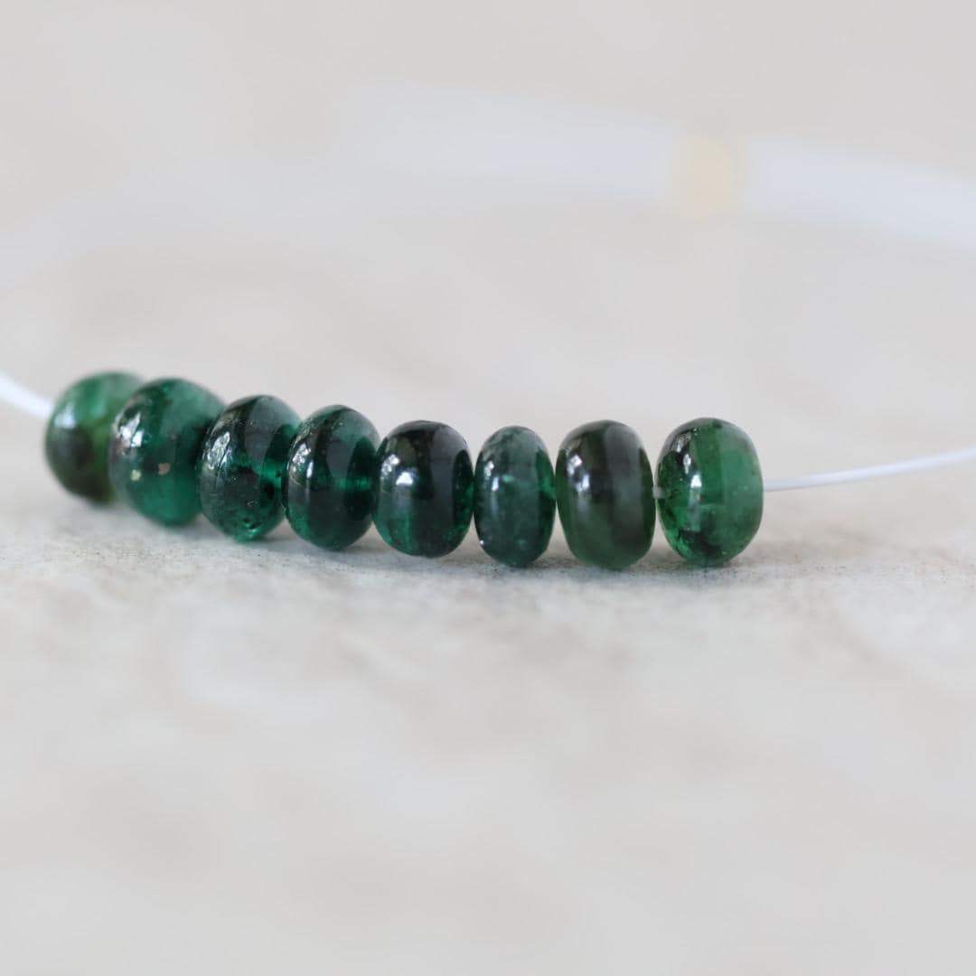 5mm Brazilian Emerald Beads - Smooth Rondelle Natural Gemstone 6 Pcs