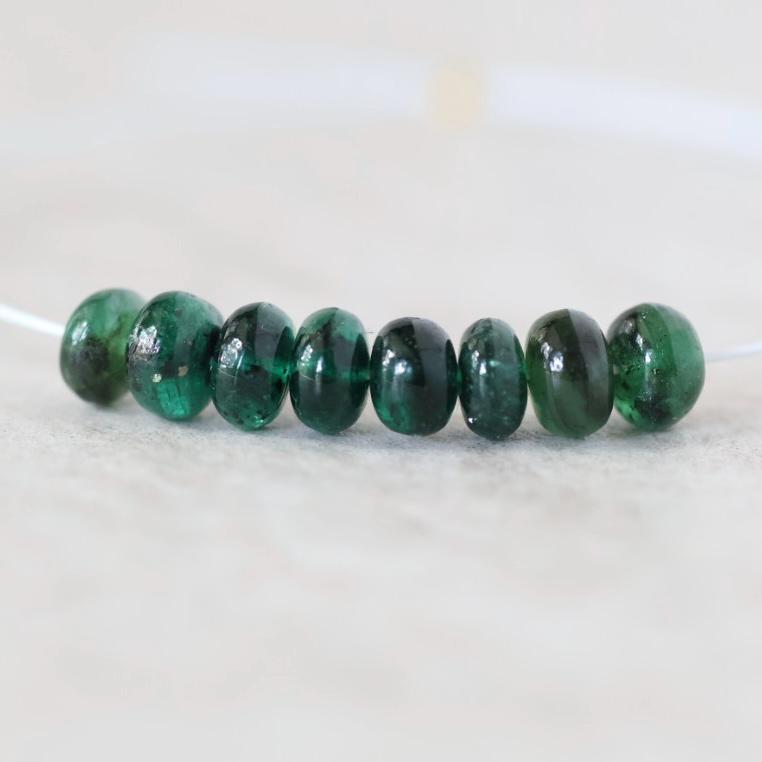 5mm Brazilian Emerald Beads - Smooth Rondelle Natural Gemstone 6 Pcs