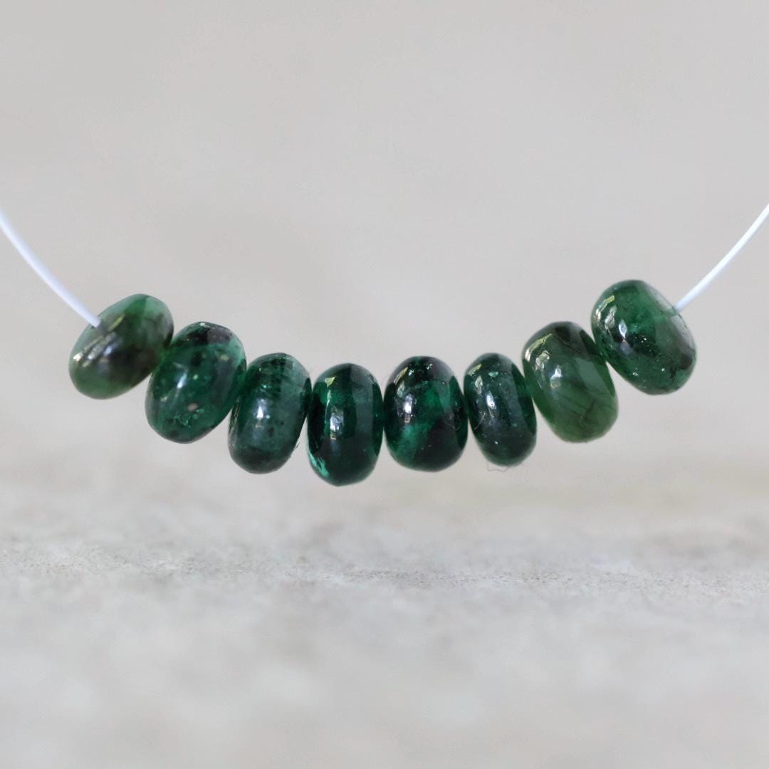 5mm Brazilian Emerald Beads - Smooth Rondelle Natural Gemstone 6 Pcs