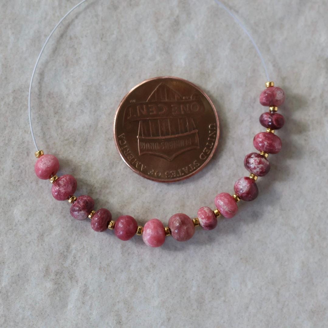 4-5mm AAA Norwegian Thulite Beads Smooth Nuggets Rondelle 14 PCs Genuine Pink Red Gemstone for DIY Jewelry Making