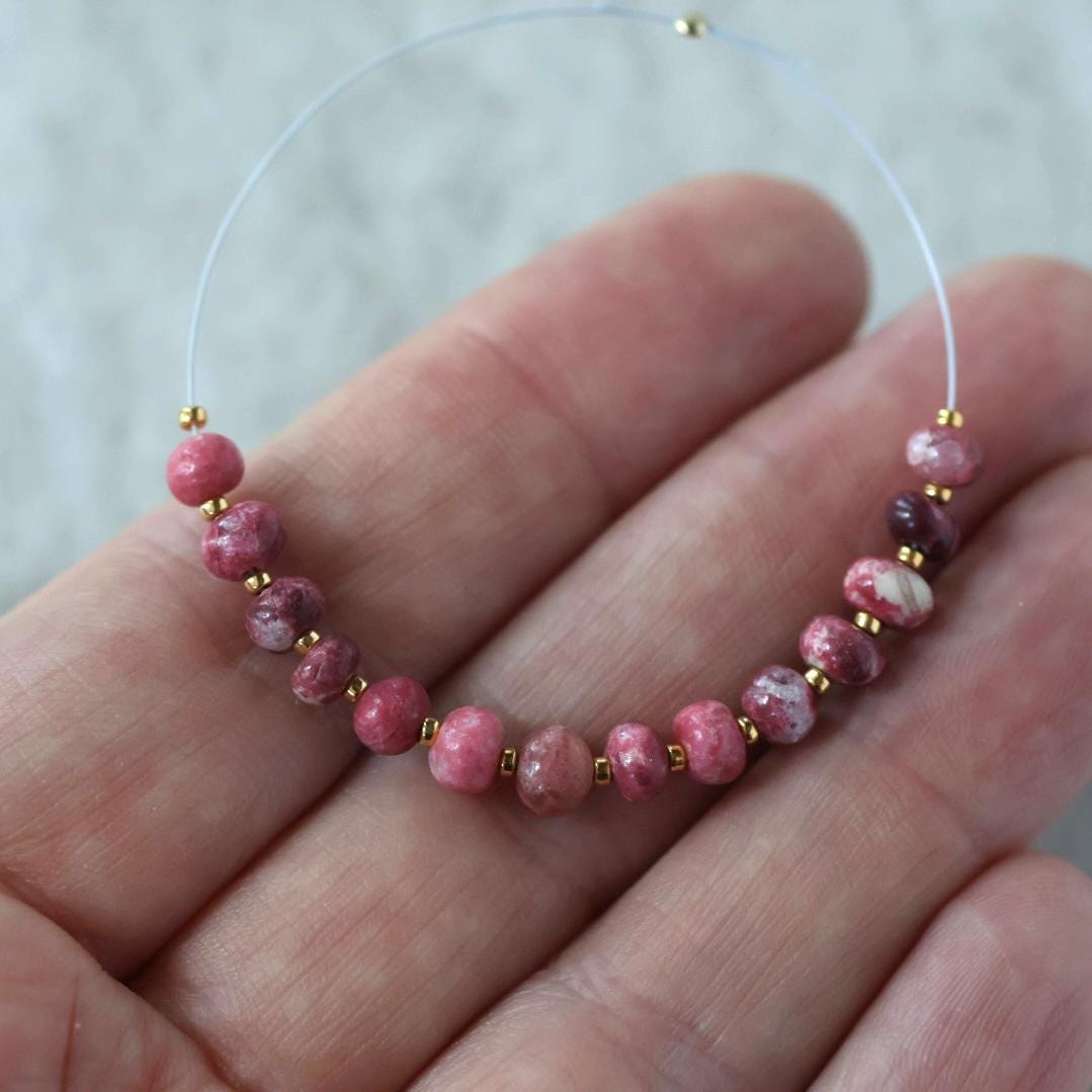 4-5mm AAA Norwegian Thulite Beads Smooth Nuggets Rondelle 14 PCs Genuine Pink Red Gemstone for DIY Jewelry Making
