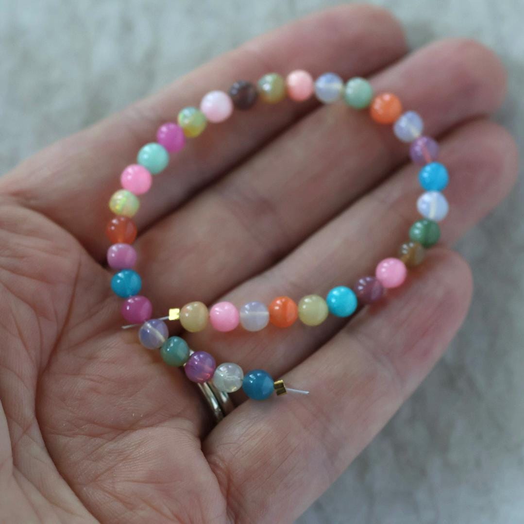 4.5mm Disco Opal Beads Multi Colors Opals Colorful Smooth Round 6” for DIY Jewelry Making Earrings Pendant